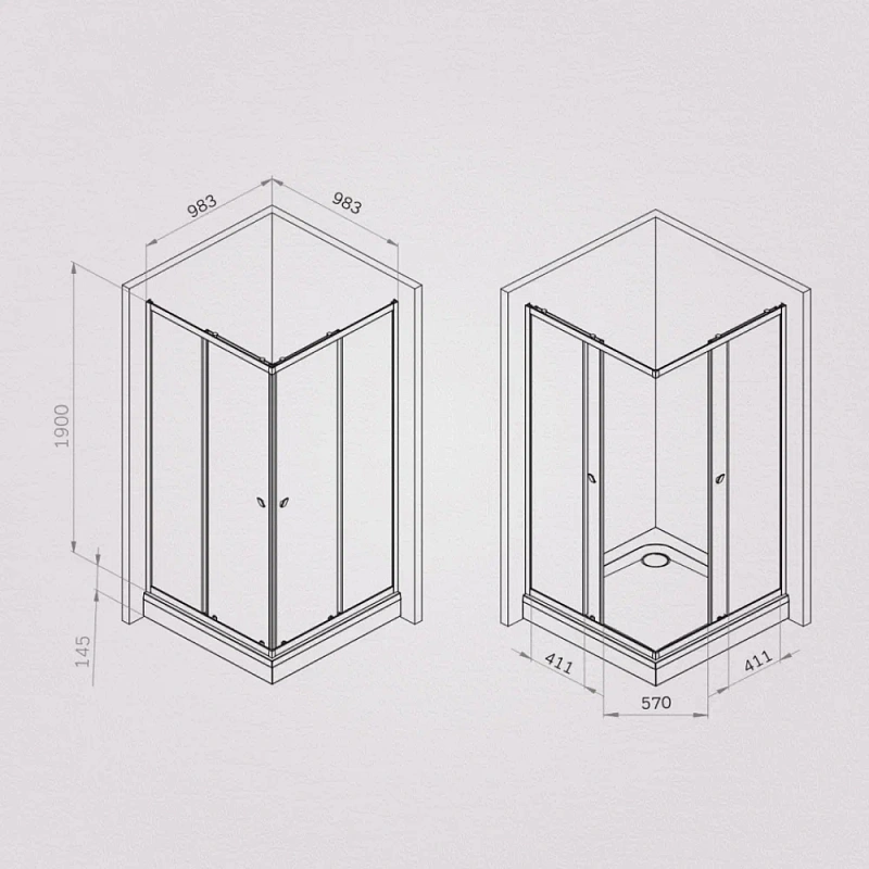 Душевое ограждение без поддона 100x100 AM.PM Sunny W87G-403-100100-BT профиль черный матовый