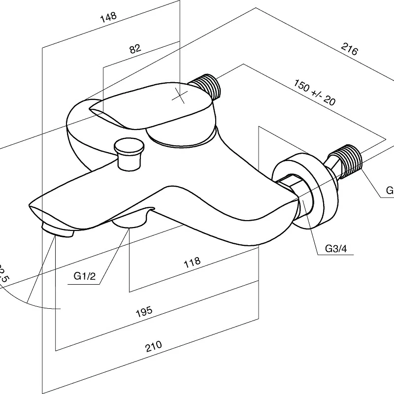 Смеситель для ванны и душа AM.PM Bliss L F5310032 хром