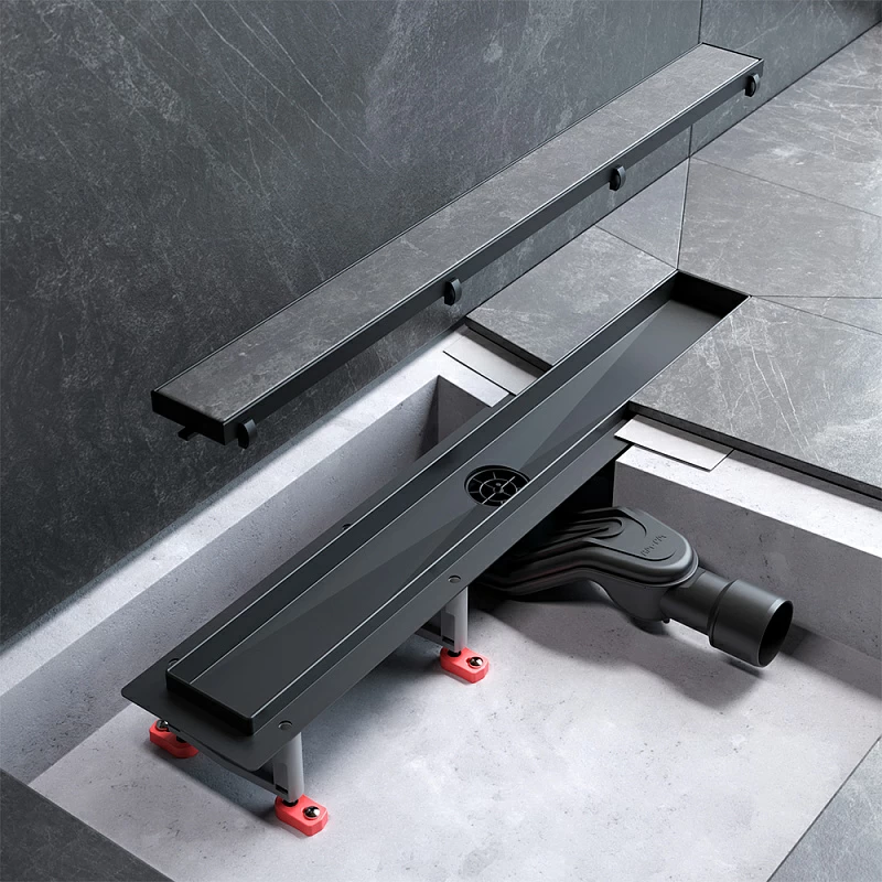 Душевой трап (лоток) 60 AM.PM MasterFlow W01SC-U11-060-04BM комбинированный затвор с черной матовой решеткой под плитку