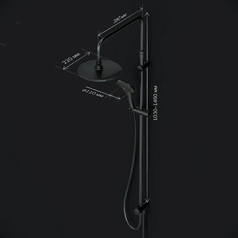 Душевая система AM.PM Gem F0790022 стойка с тропическим душем, черная