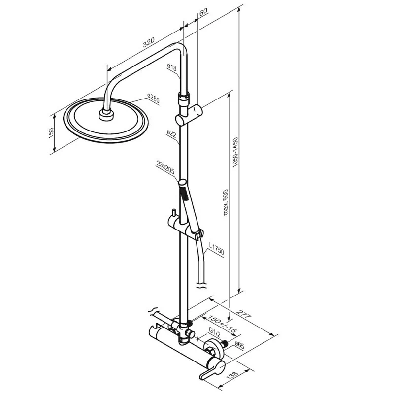 Душевая система Damixa Scandinavian Pure 936710300 стойка с тропическим душем, смесителем, черная матовая