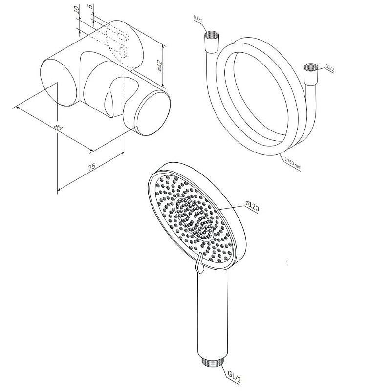 Душевой гарнитур AM.PM X-Joy F01185A000 держатель, шланг, лейка 3 режима, хром