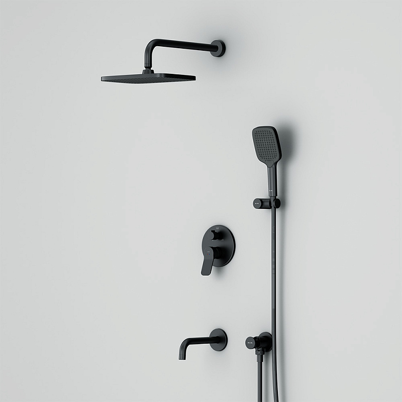 Встраиваемая душевая система AM.PM X-Joy FB85A3RH42 черный: тропический верхний душ, излив с душевой лейкой