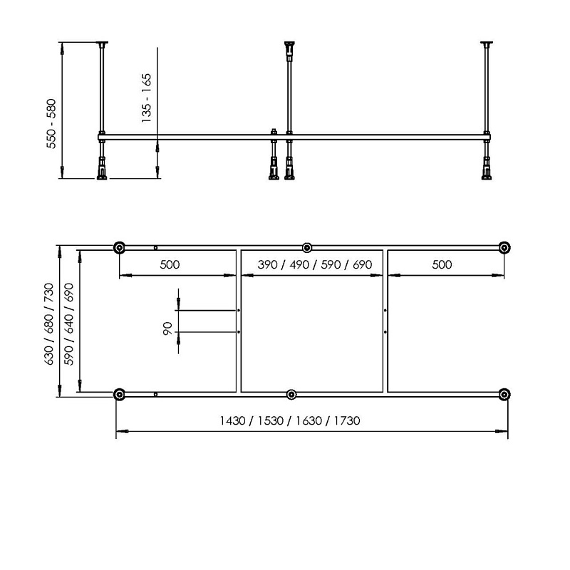 Каркас для ванны 150х70 AM.PM Above W9XA-150-070W-R
