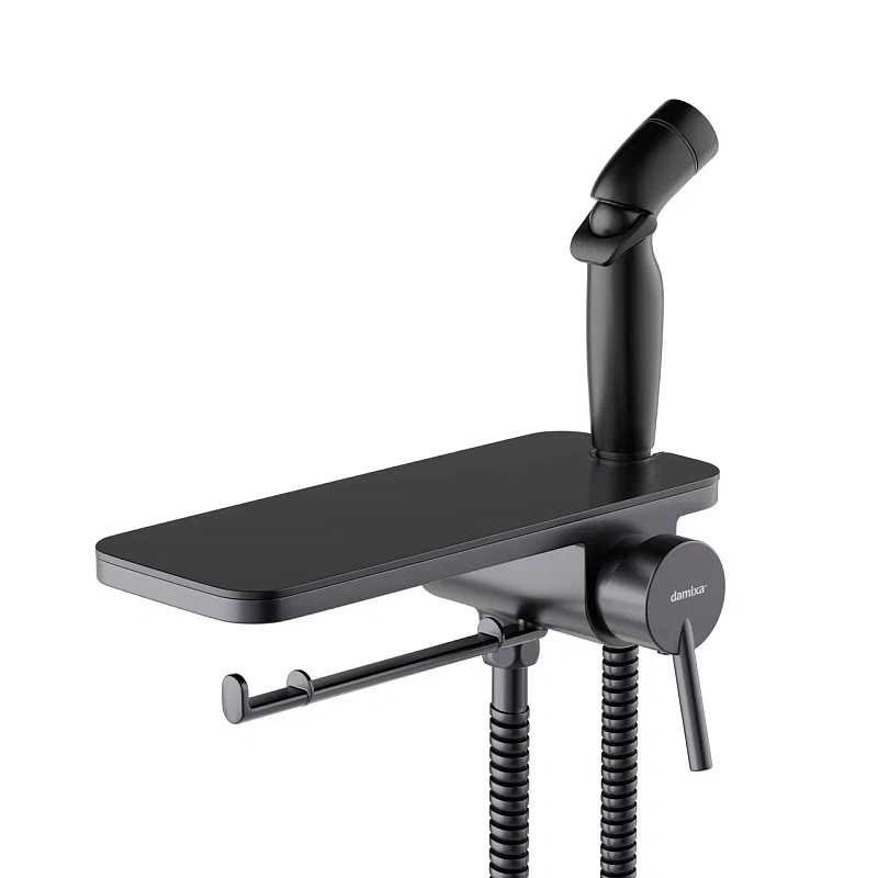 Гигиенический душ со смесителем Damixa Jupiter 773500301 черный встраиваемый, полка, шланг 1200, держатель туалетной бумаги