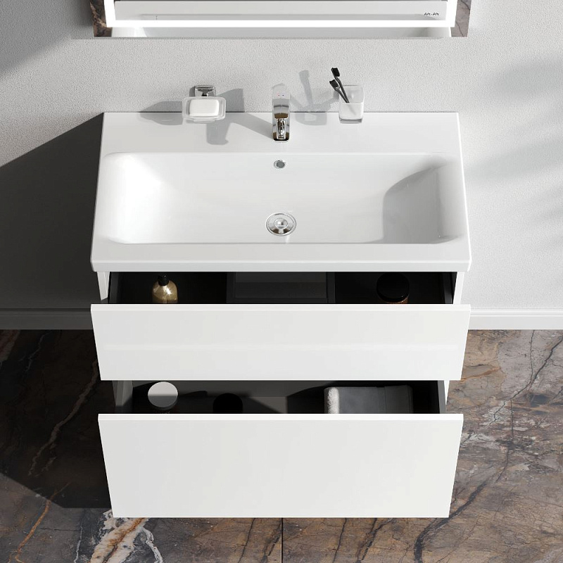 Тумба с раковиной 80 AM.PM Gem M90-FSX0802WG-WCC0802WG напольная на ножках, белый глянец