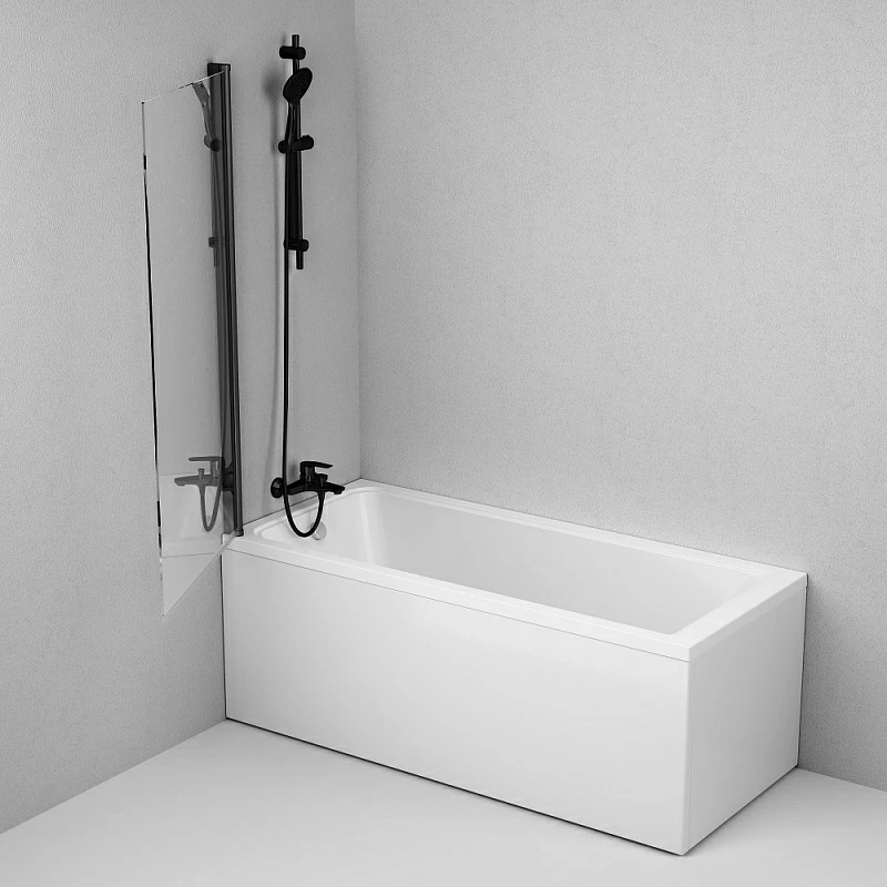 Стеклянная шторка для ванны 80 AM.PM Gem W90BS-D080-140BT поворотная, профиль черный