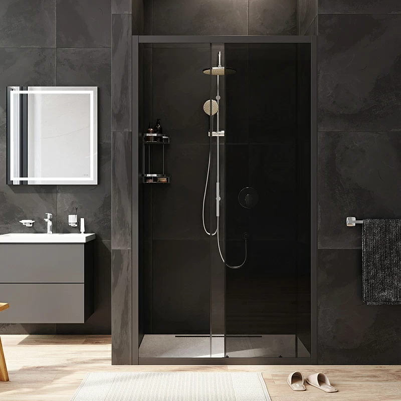 Душевая перегородка с дверью 110x195 AM.PM Gem W90G-110-1-195BG тонированное стекло, профиль черный матовый