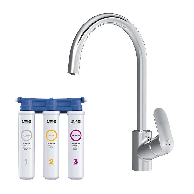 Смеситель для кухни AM.PM Like F8007S00 высокий, хром, с каналом питьевой воды + фильтр для воды