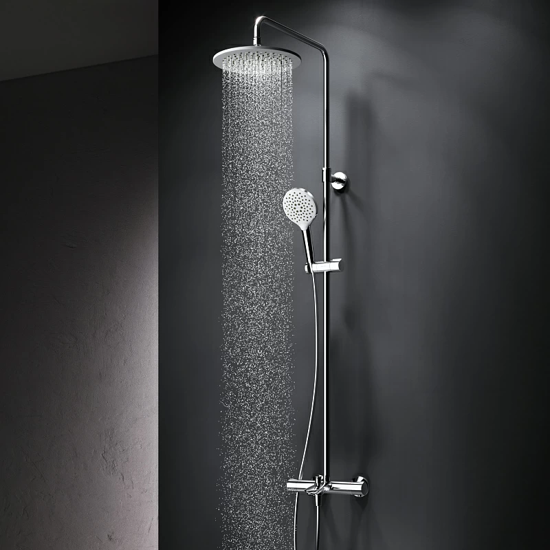 Душевая система AM.PM Like F0780564 стойка с тропическим душем, термостатом, смесителем, изливом, хром