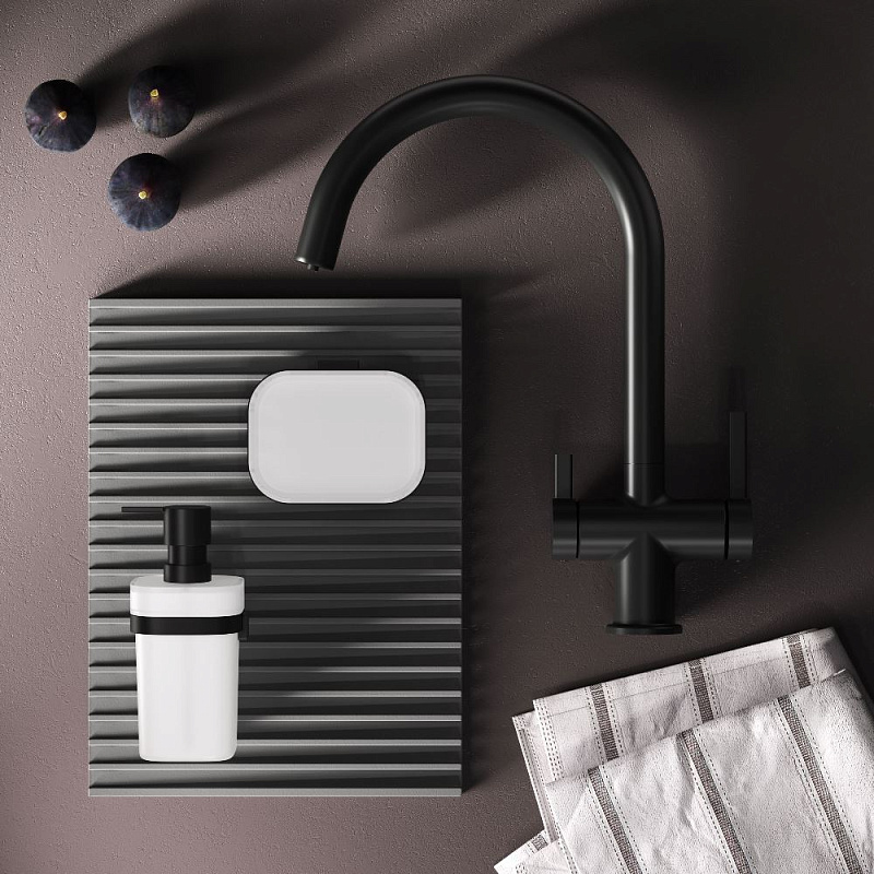 Смеситель для кухни AM.PM Func F8F07722 высокий с C-изливом с каналом для питьевой воды, черный