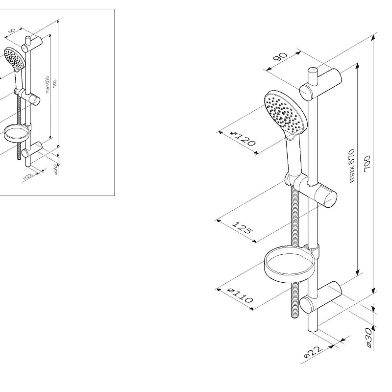Душевой гарнитур AM.PM Like F0180064 штанга, шланг, лейка 3 режима, хром