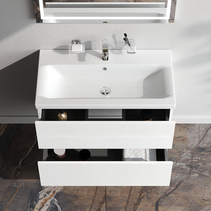 Тумба с раковиной 80 AM.PM Gem M90-FHX0802WG-WCC0802WG подвесная, белый глянец