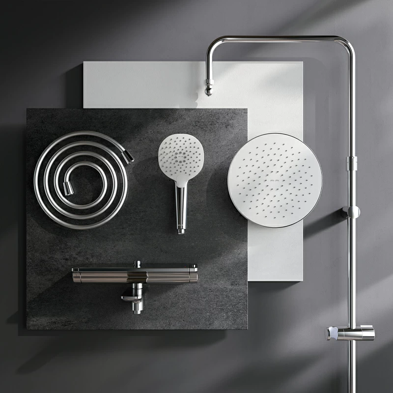 Душевая система AM.PM Spirit 2.0 F0770A500 стойка с тропическим душем, термостатом, смесителем, изливом, хром