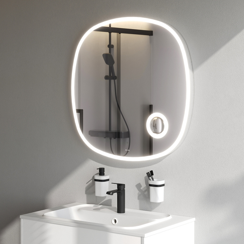 Зеркало с подсветкой в ванную закругленное 80 AM.PM Func M8FMOX0803SA с косметическим зеркалом сенсорное