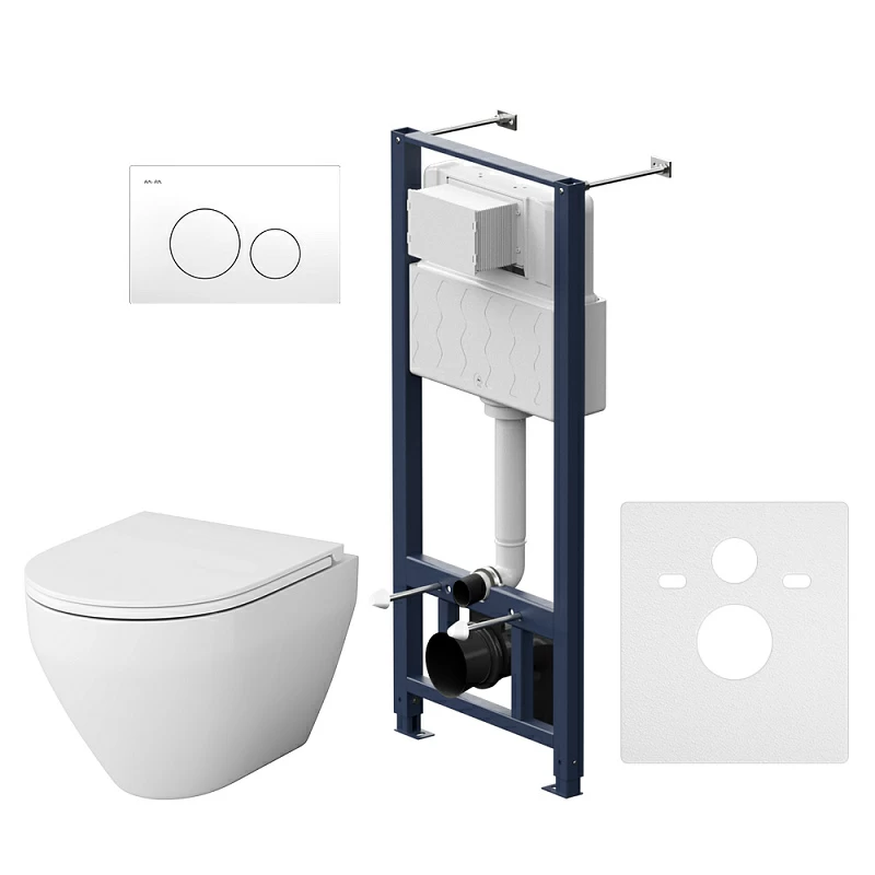 Унитаз подвесной безободковый с инсталляцией AM.PM Spirit 2.0 IS49001.701700 сиденьем микролифт, белой пневм. клавишей