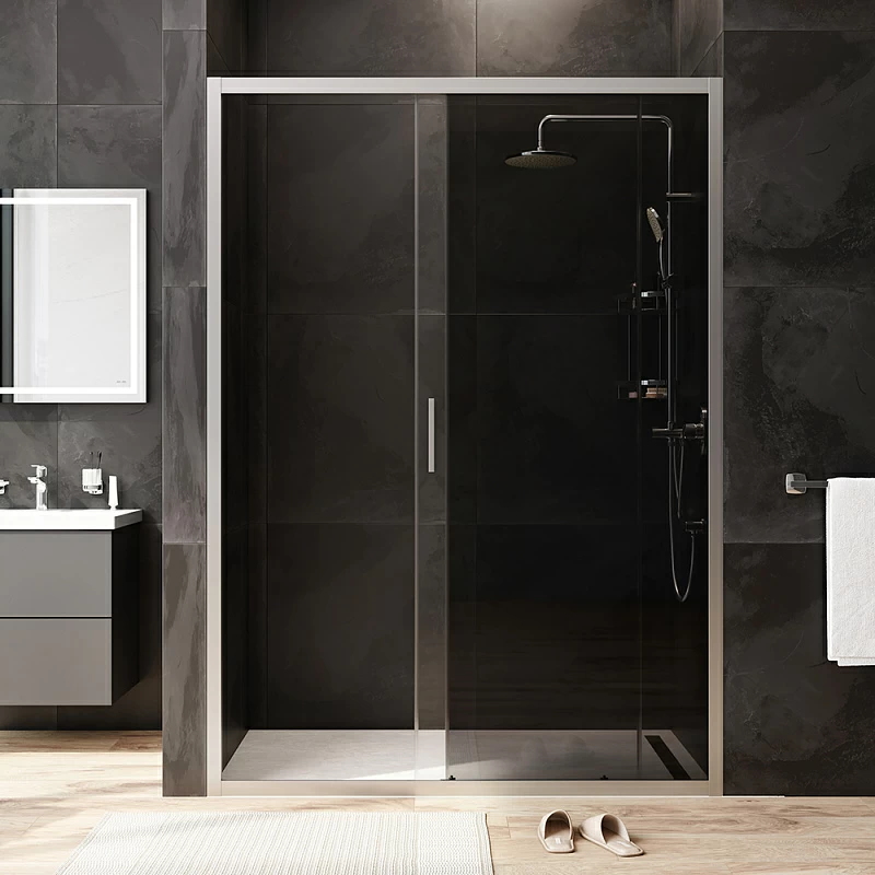 Душевая перегородка с дверью 140x195 AM.PM Gem W90G-140-1-195MG тонированное стекло, профиль серебристый