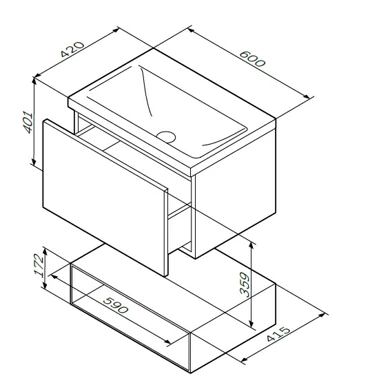 Тумба под раковину 60 AM.PM Gem M90FHX06021WG подвесная белый глянец