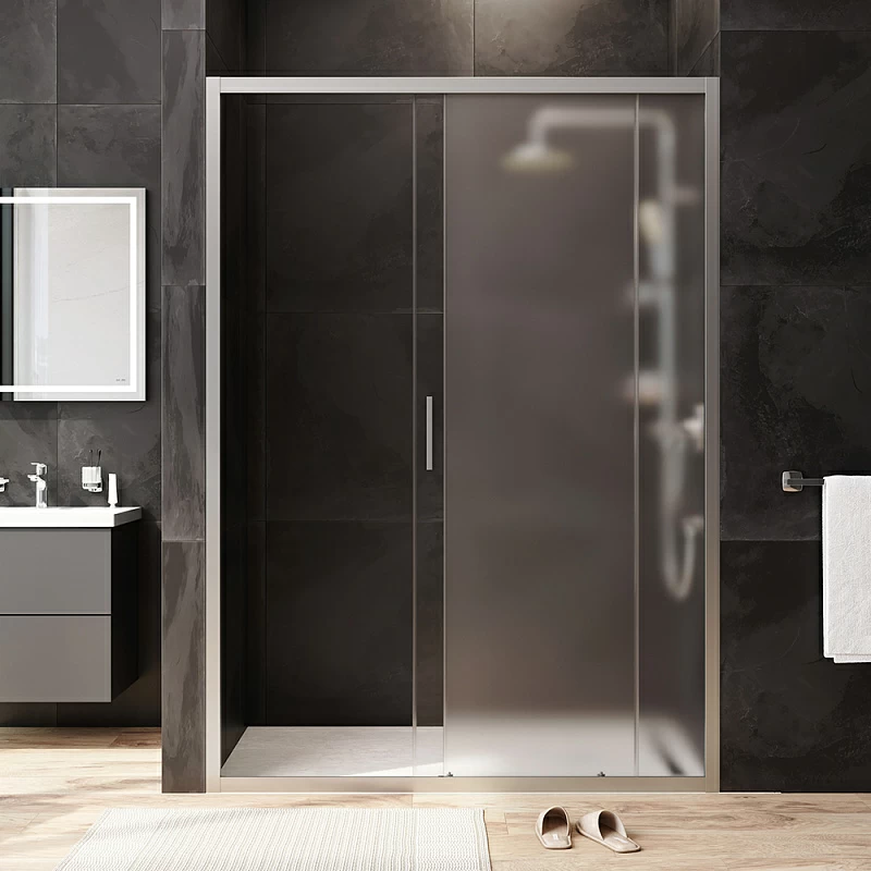 Душевая перегородка с дверью 140x195 AM.PM Gem W90G-140-1-195MM матовое стекло, профиль серебристый