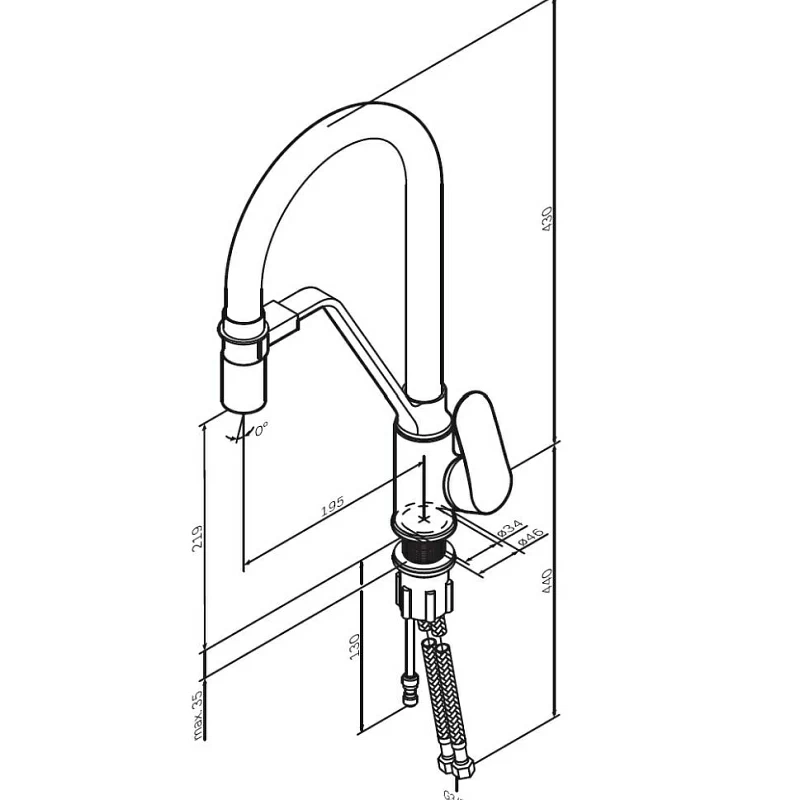 Смеситель для кухни AM.PM Like F8007822 высокий, черный, с гибким изливом и каналом питьевой воды