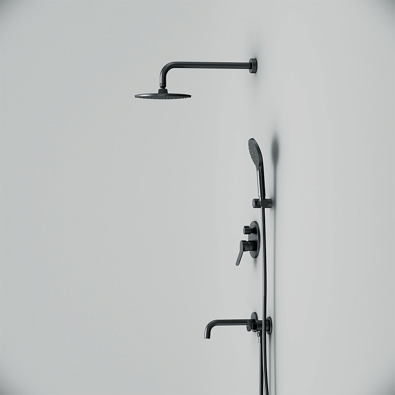 Встраиваемая душевая система AM.PM X-Joy FB85A3RH32 черный: тропический верхний душ, излив с душевой лейкой