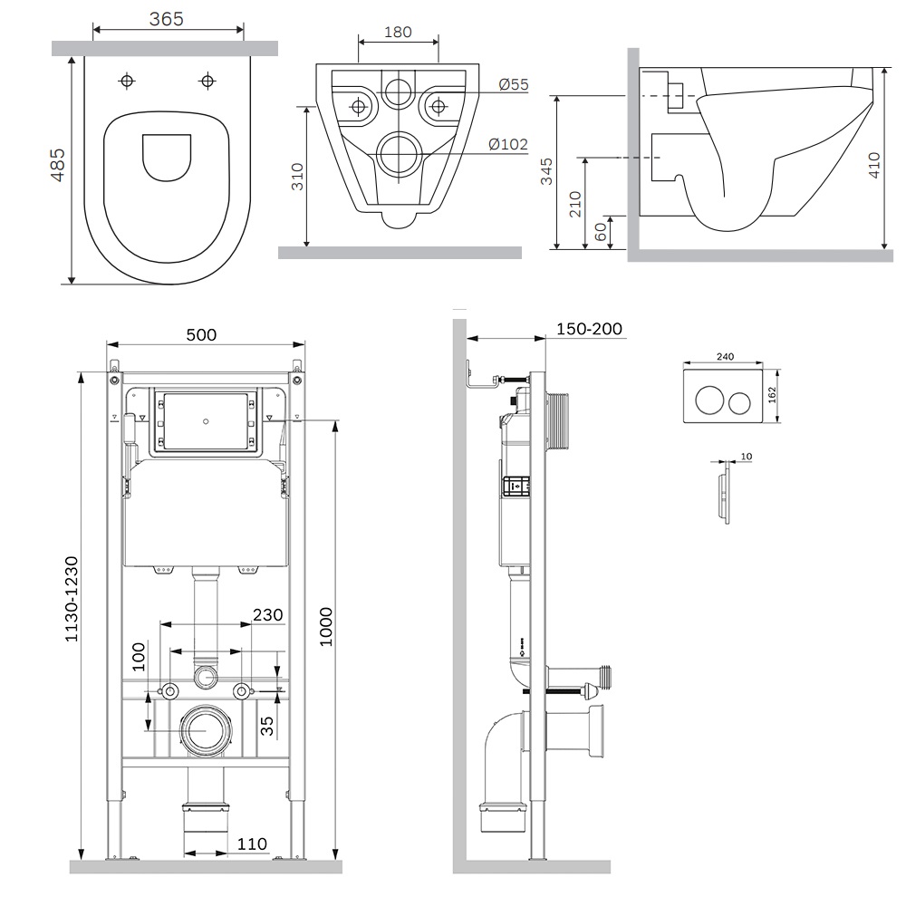 Инсталляция PrimeFit с подвесным унитазом Aquaspin и клавишей Spirit V2.0 IS90101.701900, Синий, белый