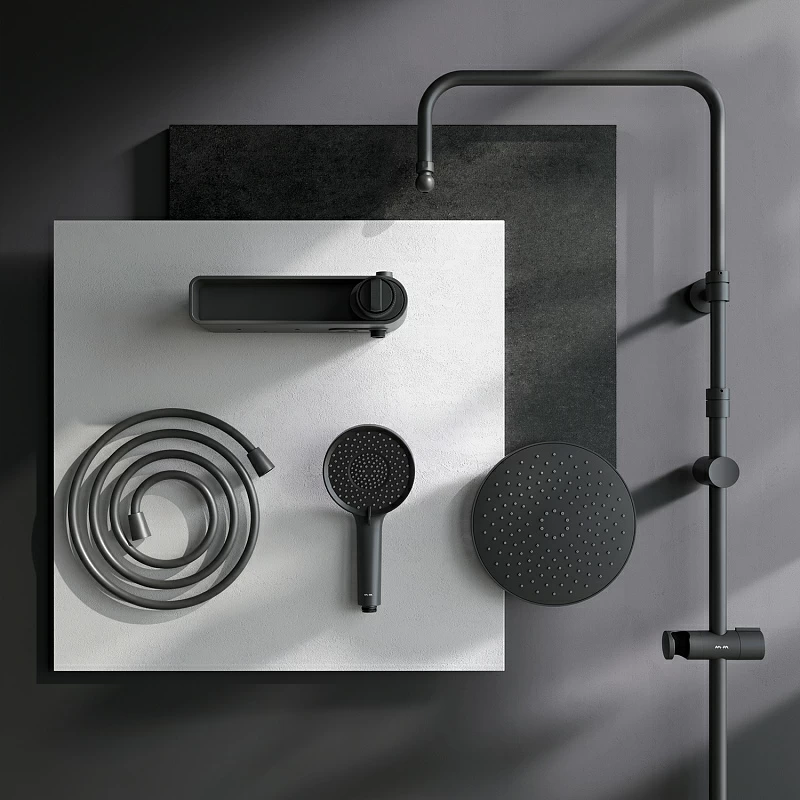 Душевая система AM.PM X-Joy F0785A622 стойка с тропическим душем, смесителем, черная матовая