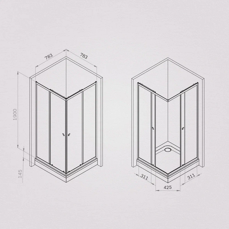 Душевое ограждение без поддона 80x80 AM.PM Sunny W87G-403-8080-MT профиль серебристый