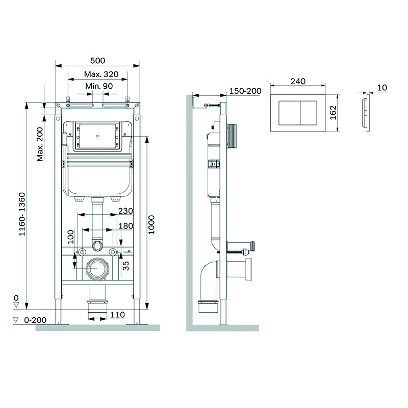 Инсталляция для подвесного унитаза AM.PM MasterFit II012713.0238 с механ. клавишей S, черная