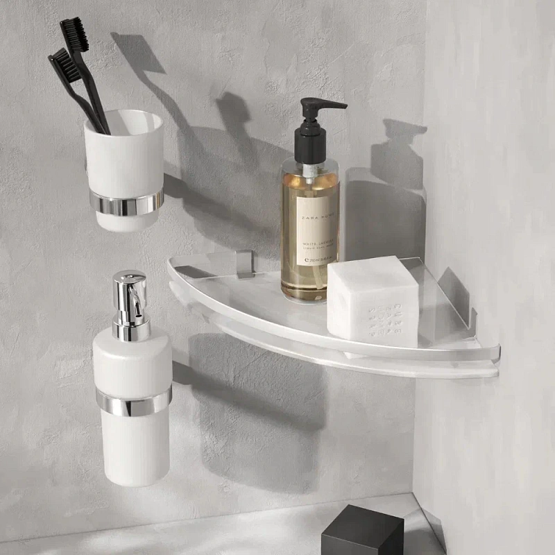 Полка в ванную угловая AM.PM Sense L A7456100 серебристый металл, стекло