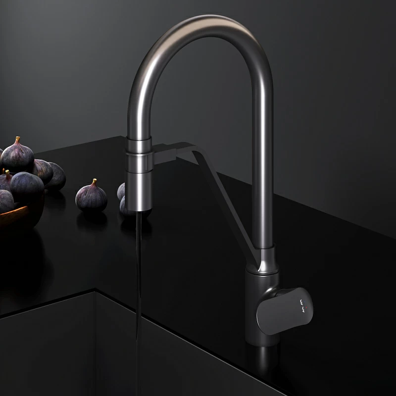 Смеситель для кухни AM.PM Like F8007822 высокий, черный, с гибким изливом и каналом питьевой воды