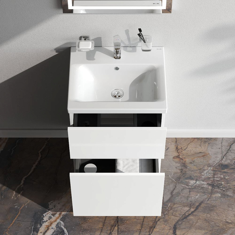 Тумба с раковиной 50 AM.PM Gem M90-FSX0502WG-WCC0502WG напольная на ножках, белый глянец