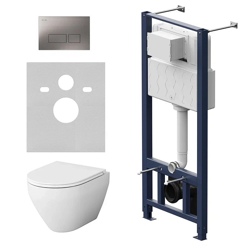 Унитаз подвесной безободковый с инсталляцией AM.PM Spirit V2.0 IS47031.701700 сиденьем микролифт, никель пневм. клавишей