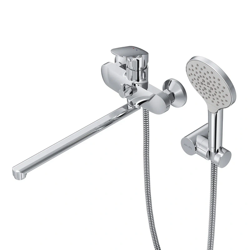 Смеситель для ванны и душа AM.PM Like F8095000 длинный излив, душевая лейка, шланг 1750, хром