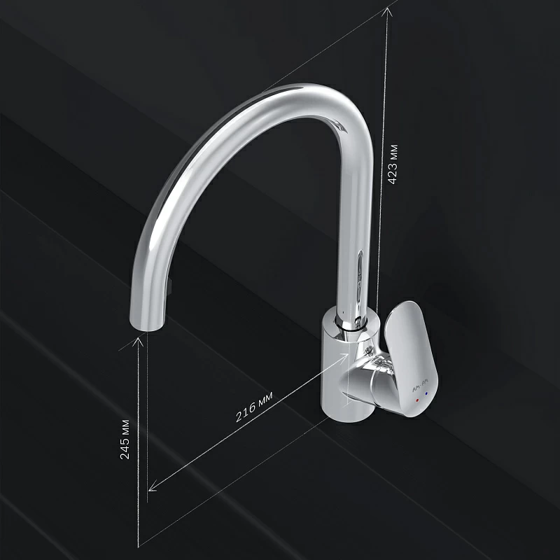 Смеситель для кухни AM.PM Like F8012000 высокий с выдвижным изливом, хром