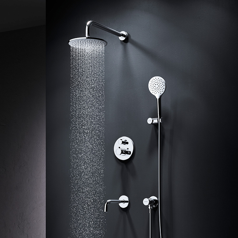 Встраиваемая душевая система AM.PM X-Joy FT85A3RH30 хром: тропический верхний душ, излив с душевой лейкой, термостат