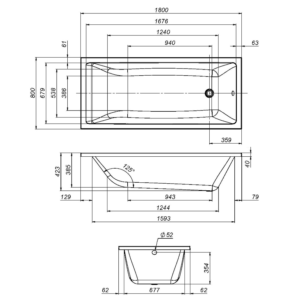 Ванна акриловая 180x80 см Gem W93A-180-080W-A, Белый