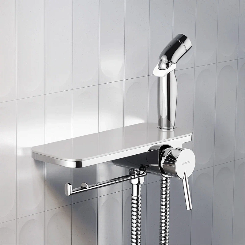 Гигиенический душ со смесителем Damixa Jupiter 773500001 хром встраиваемый, полка, шланг 1200, держатель туалетной бумаги