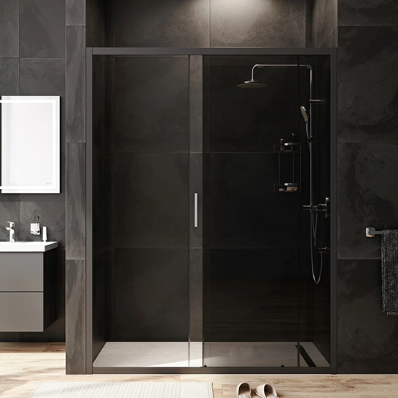Душевая перегородка с дверью 150x195 AM.PM Gem W90G-150-1-195BG тонированное стекло, профиль черный матовый