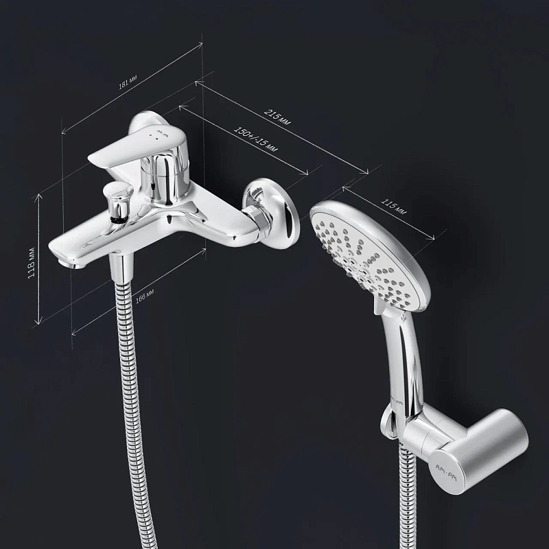 Смеситель для ванны и душа AM.PM Joy F85E15000 душевая лейка, шланг 1750, хром