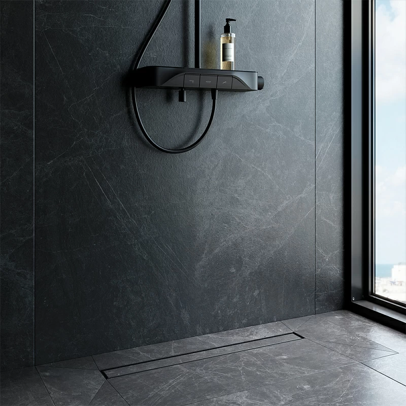 Душевой трап (лоток) 70 AM.PM MasterFlow W01SC-U11-070-04BM комбинированный затвор с черной матовой решеткой под плитку