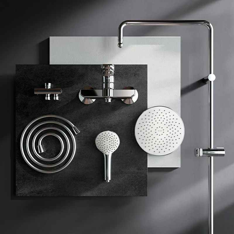 Душевая система AM.PM X-Joy F40885A24 стойка с тропическим душем, хром + смеситель для душа, хром