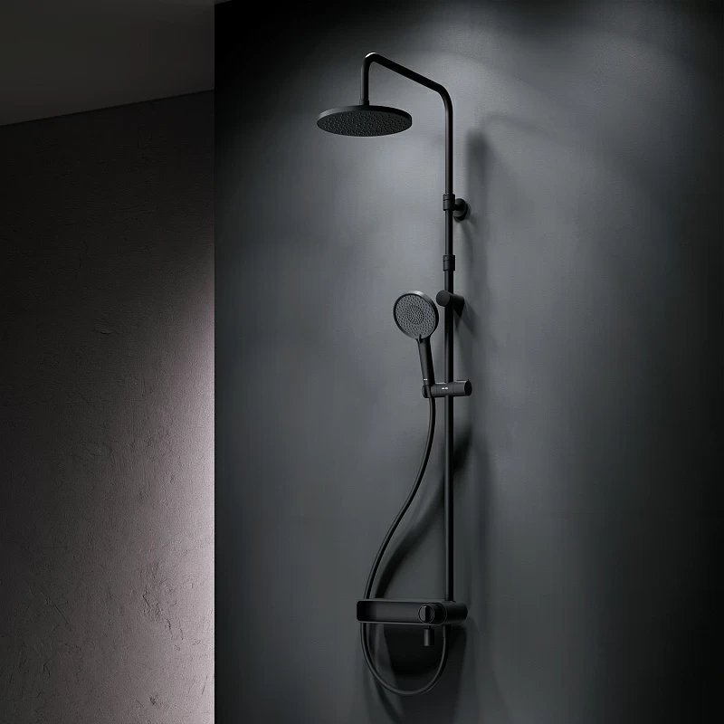 Душевая система AM.PM X-Joy F0785A722 стойка с тропическим душем, смесителем, изливом, черная матовая