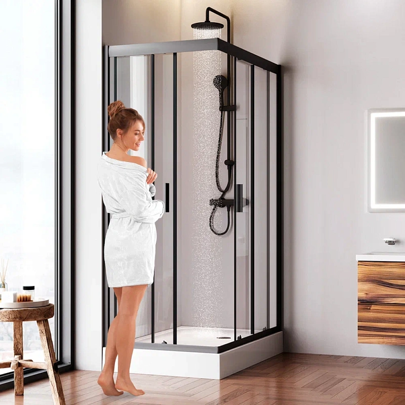 Душевое ограждение без поддона 120х80 AM.PM Gem W90G-404-120280-BT профиль черный матовый