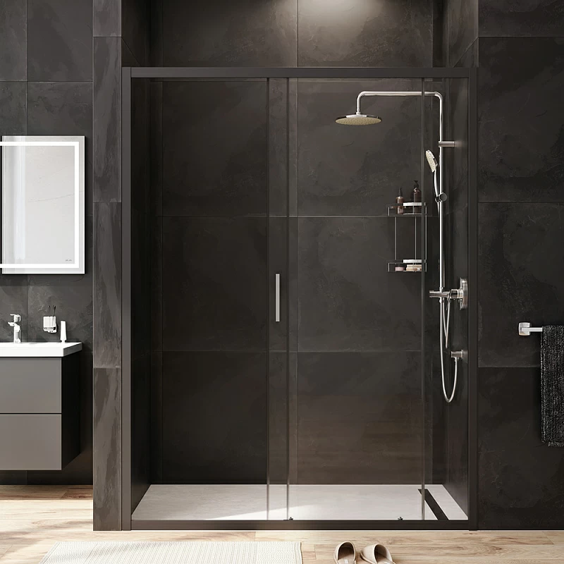 Душевая перегородка с дверью 150x195 AM.PM Gem W90G-150-1-195BT прозрачное стекло, профиль черный матовый