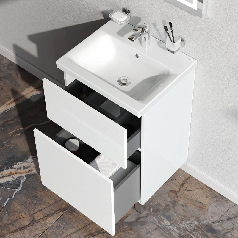 Тумба с раковиной 50 AM.PM Gem M90-FSX0502WG-WCC0502WG напольная на ножках, белый глянец