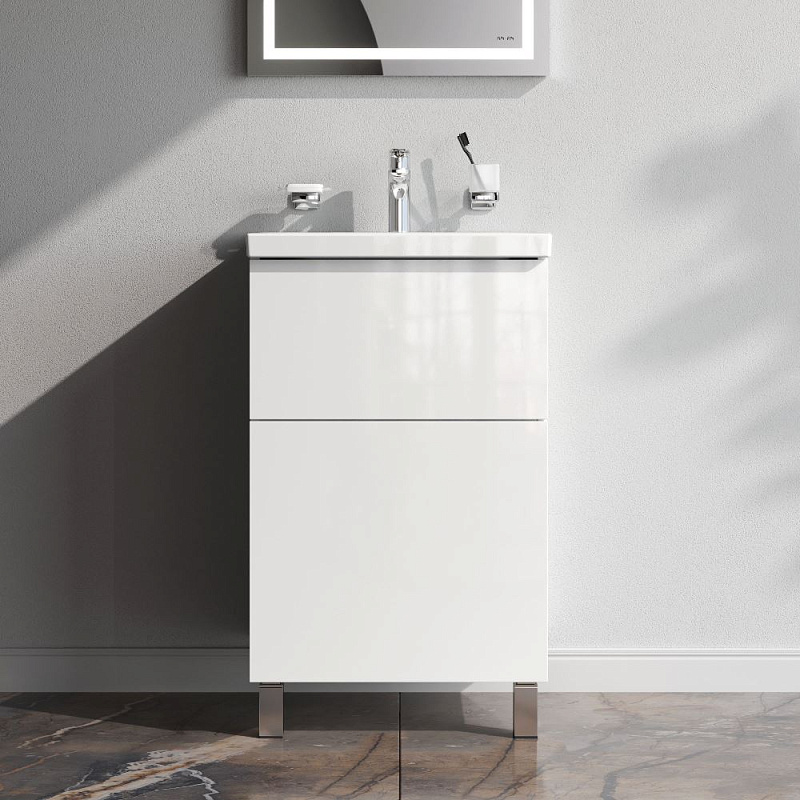 Тумба с раковиной 50 AM.PM Gem M90-FSX0502WG-WCC0502WG напольная на ножках, белый глянец