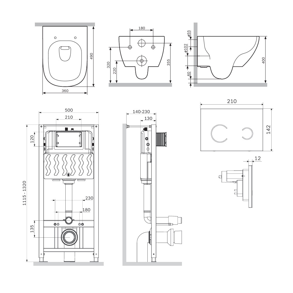 Инсталляция с подвесным унитазом Aquaspin и клавишей Touchless Above IS450B01.9X1900