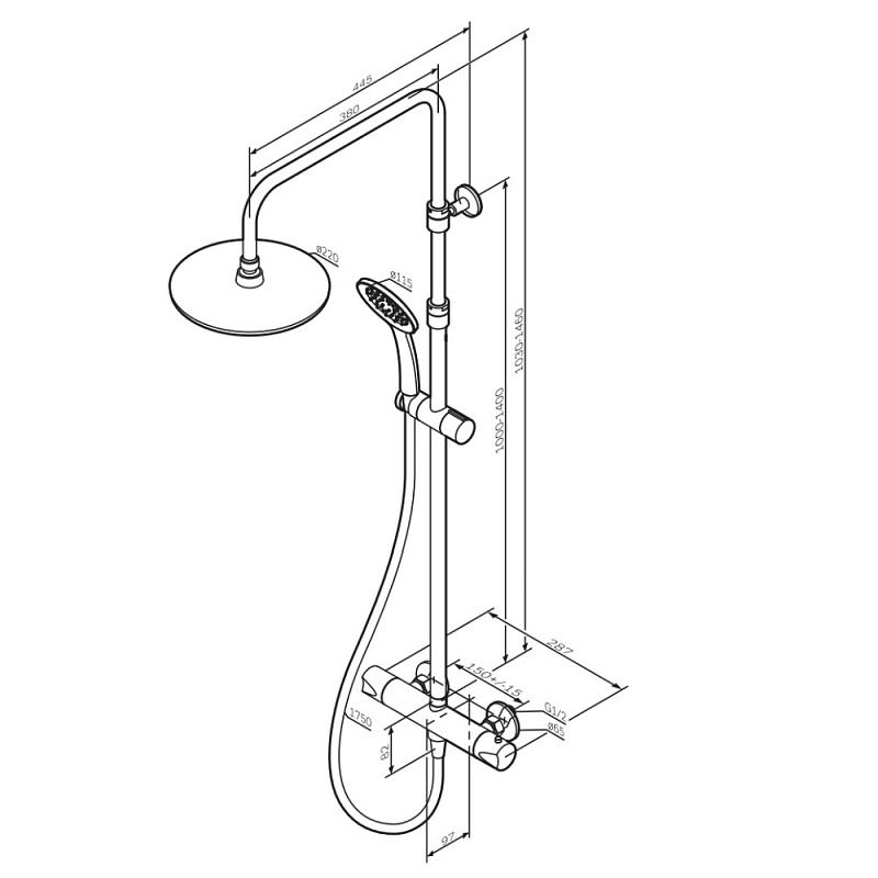 Душевая система AM.PM Crave F079C400 стойка с тропическим душем, термостатом, смесителем, хром