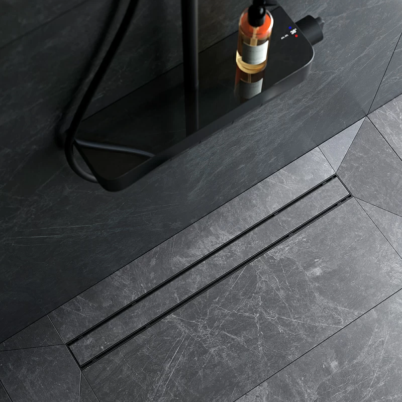 Душевой трап (лоток) 80 AM.PM PrimeFlow W02SC-U11-080-04BM комбинированный затвор с черной матовой решеткой под плитку